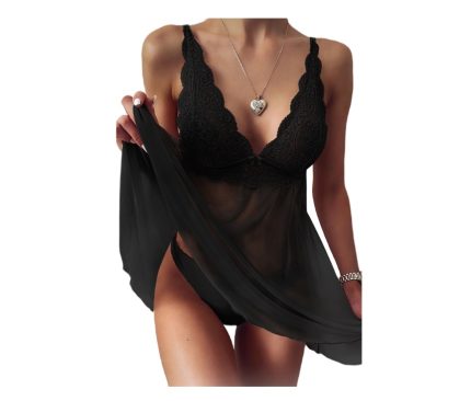 Set lenjerie erotică – rochiță sexy din dantelă și chiloți tanga, design senzual și elegant